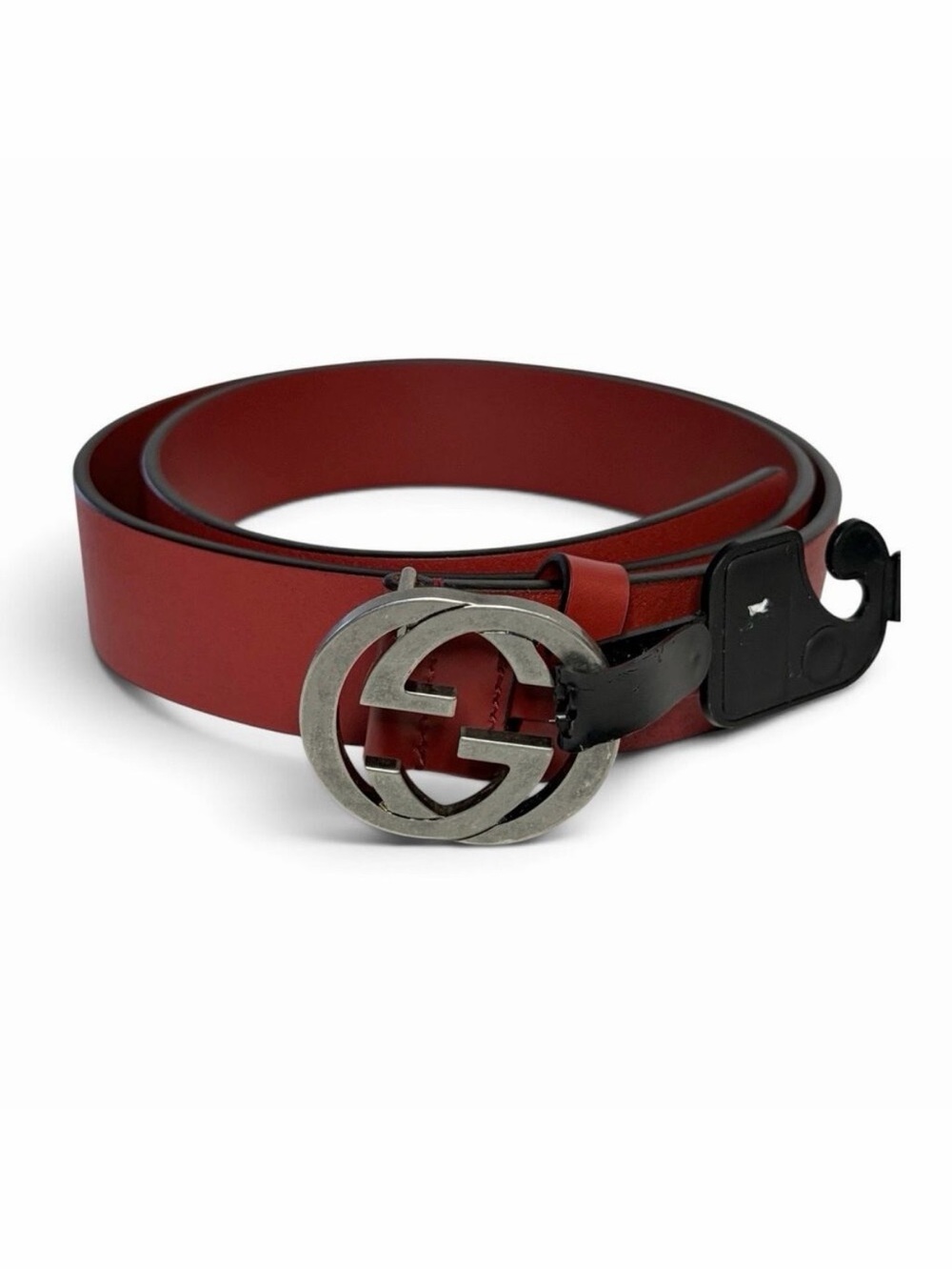 Gucci Interlocking G Red Leather Belt Silver Buckle Size 95/38 NWT